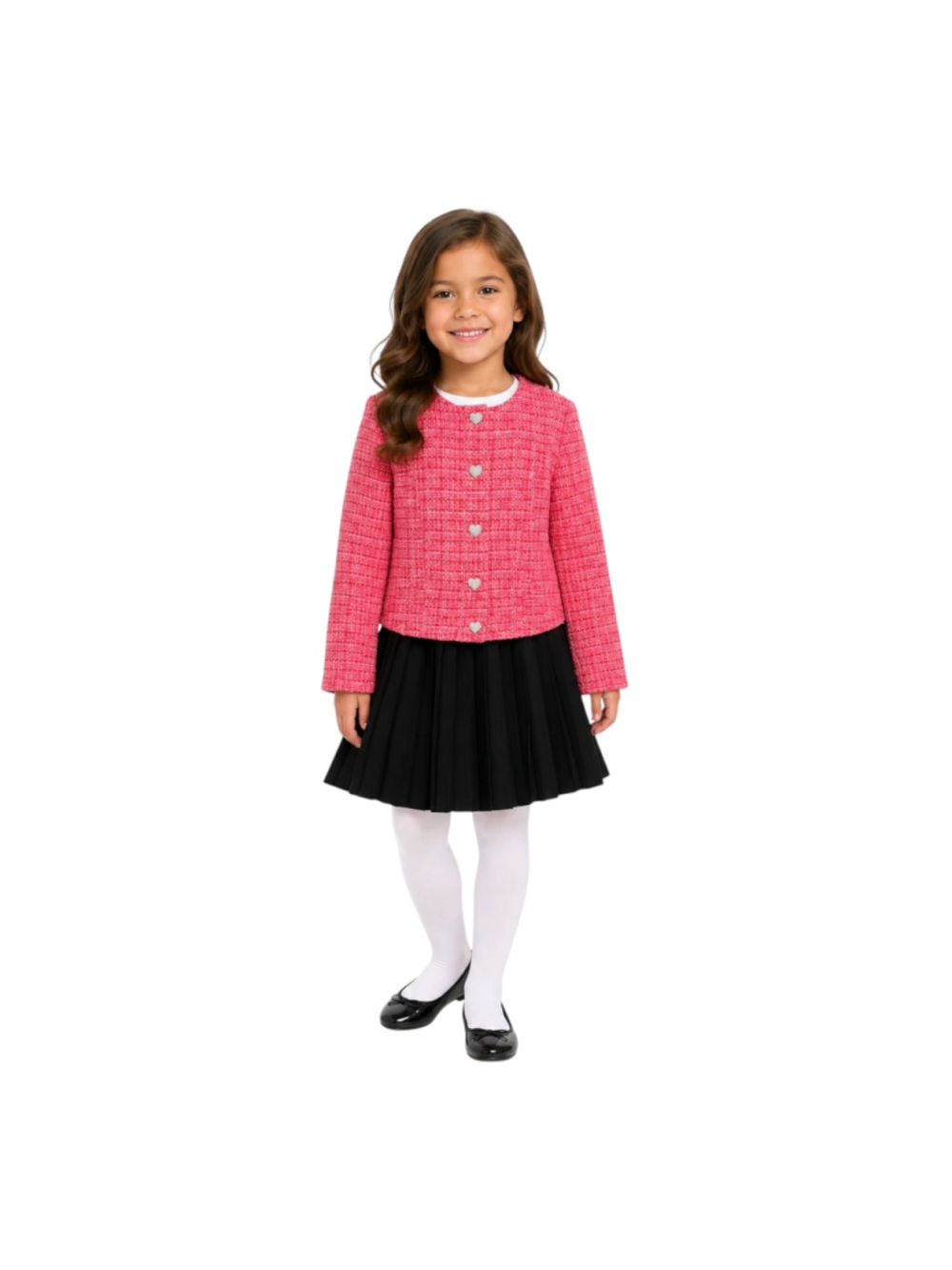 Rachel Zoe Girls Size 7 Pink Tweed Jacket Rhinestone Heart Buttons
